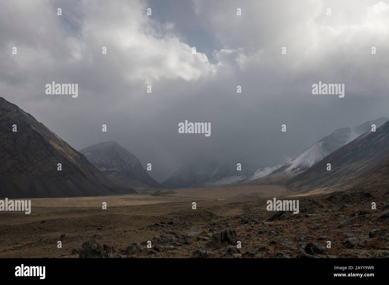 Snow and rainfall in the Hatuugeen River Valley in the Altai Mountains