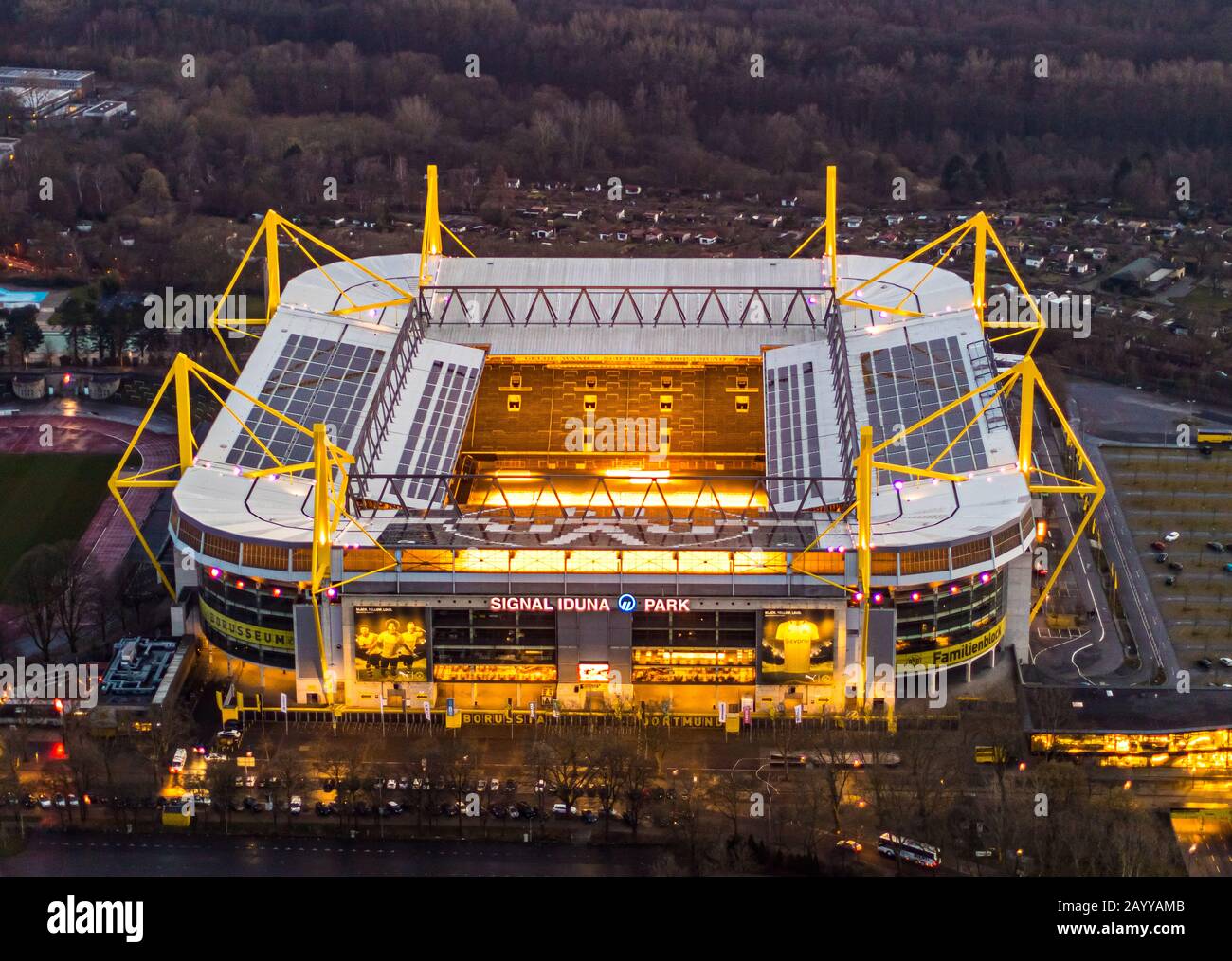 Aerial photo, Signal Iduna Park, SignalIdunaPark, Westphalen Stadium, BVB, Bundesliga Stadium, , Dortmund, Ruhr Area, North Rhine-Westphalia, Germany, Stock Photo