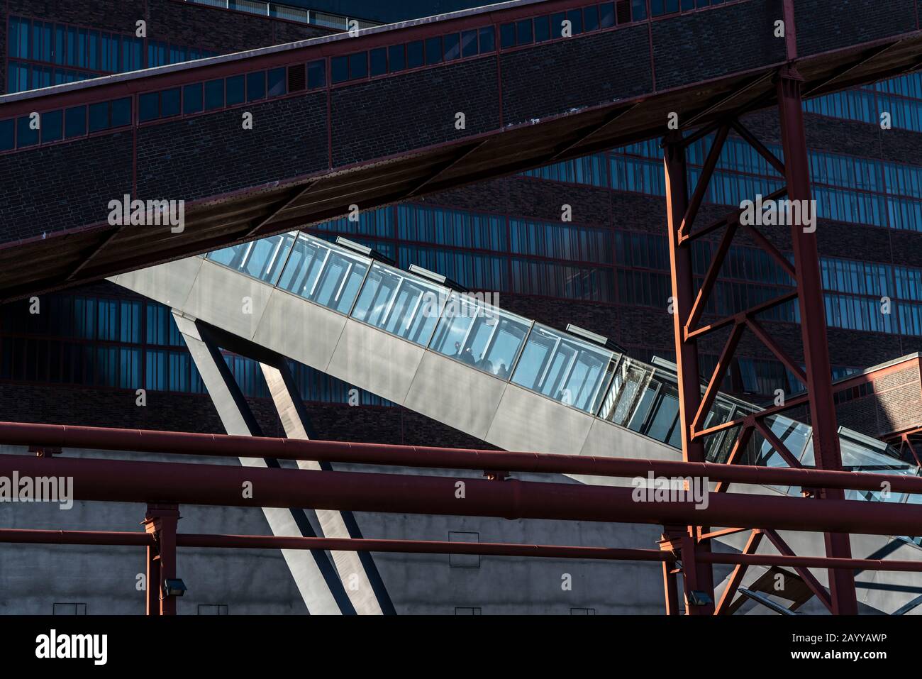 World Heritage Zollverein Colliery, escalator to the Ruhr Museum in the former coal washing plant, Essen, Stock Photo