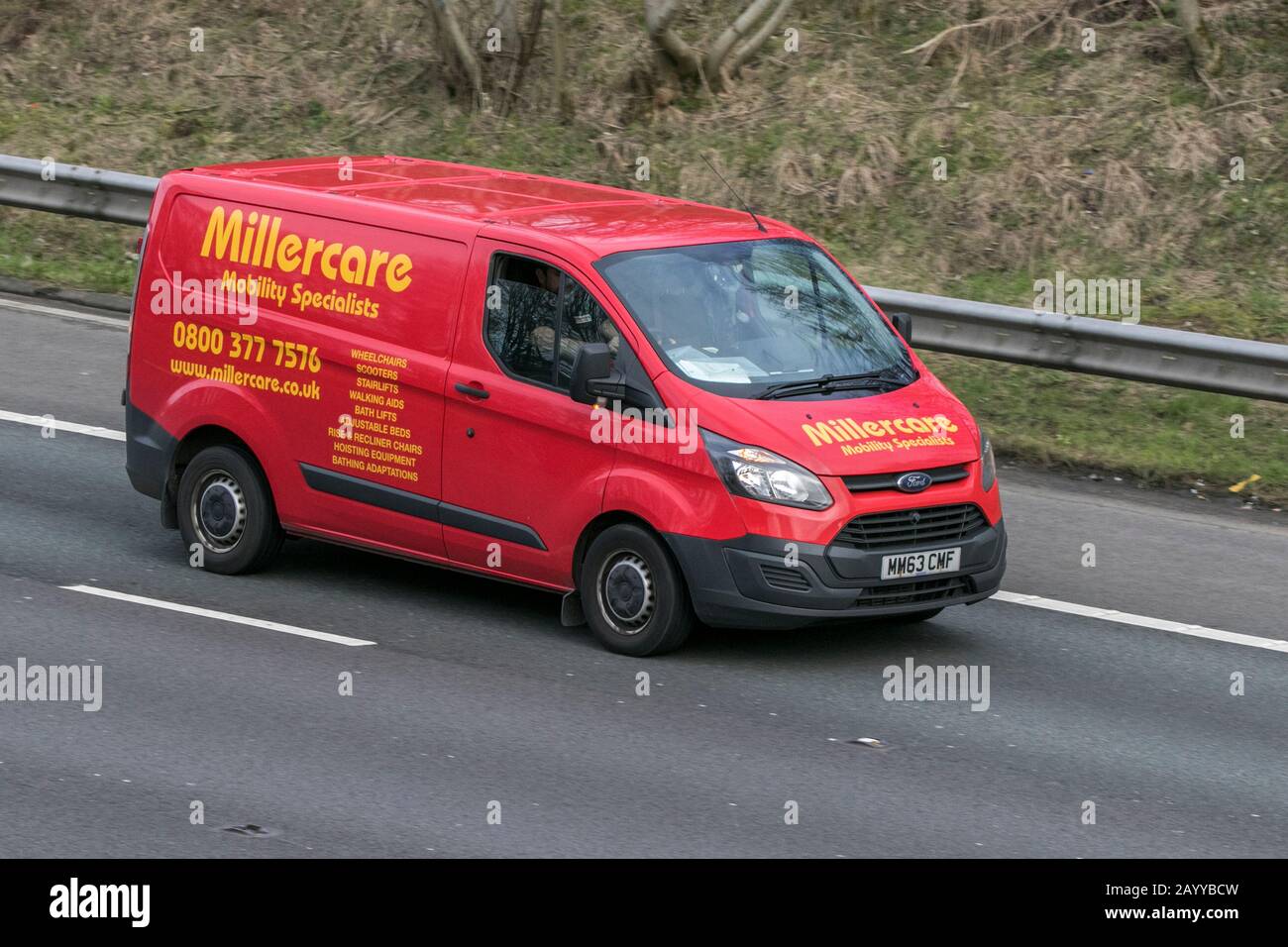Millercare mobility aids mobility shop red Ford delivery van driving on