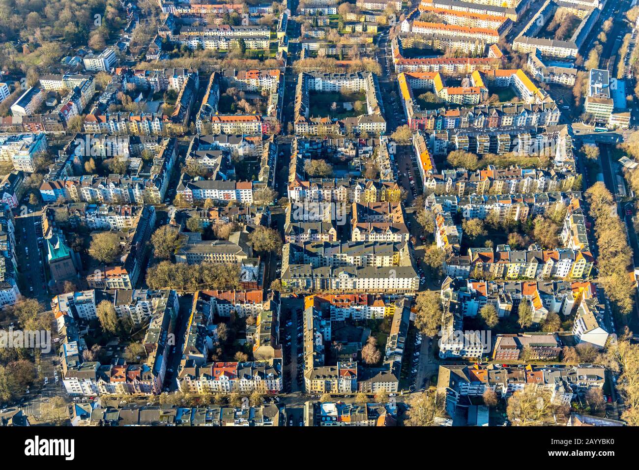 Aerial photo, city centre Kreuzviertel ,perimeter block development, courtyards, quality of living, Dortmund, Ruhr area, North Rhine-Westphalia, Germa Stock Photo