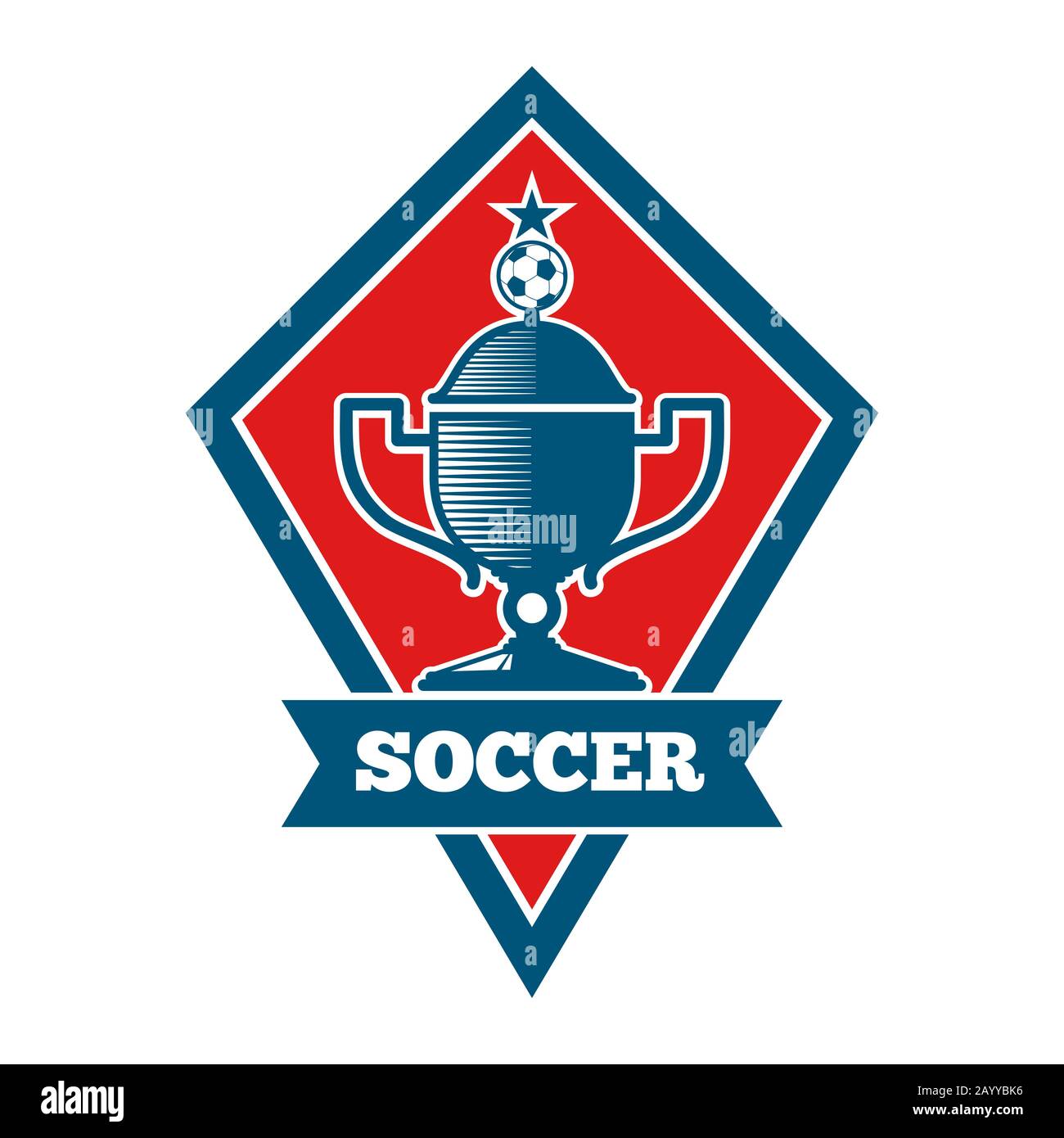 Vector soccer logo, badge, emblem template in red and blue. Football banner for competition game illustration Stock Vector