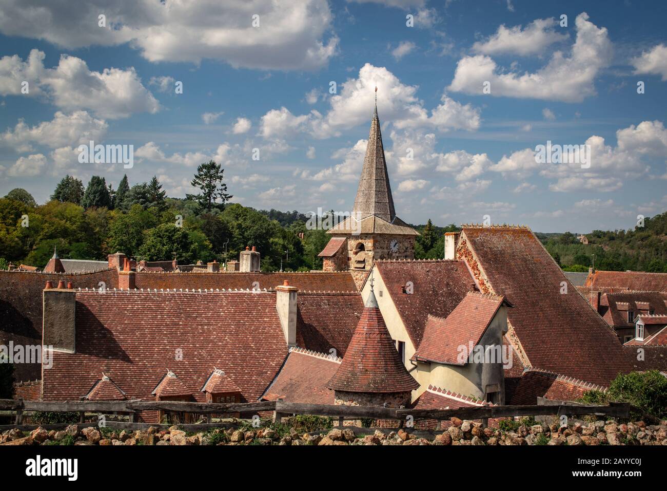 Roofs of Herisson, a village in Allier, France. Stock Photo