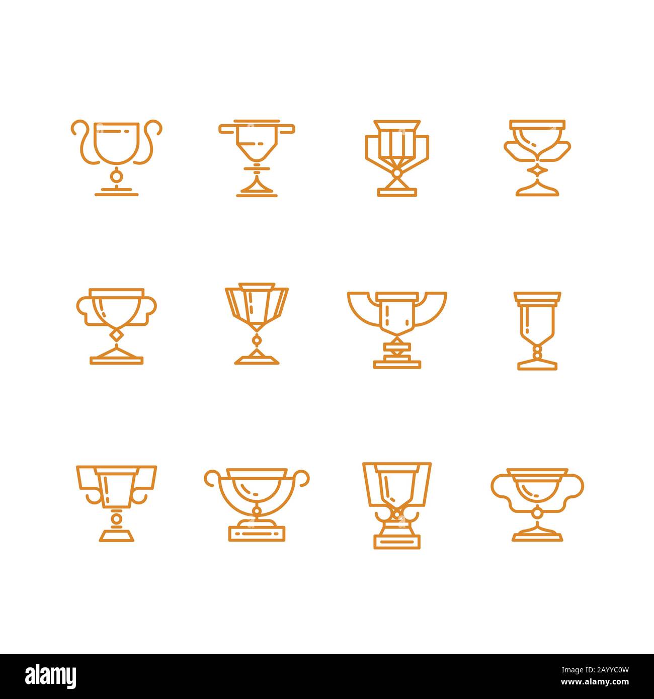 Trophy cup line vector icons set. Trophy award and win achievement cup prize. Sign success goblet or cup for champ illustration Stock Vector