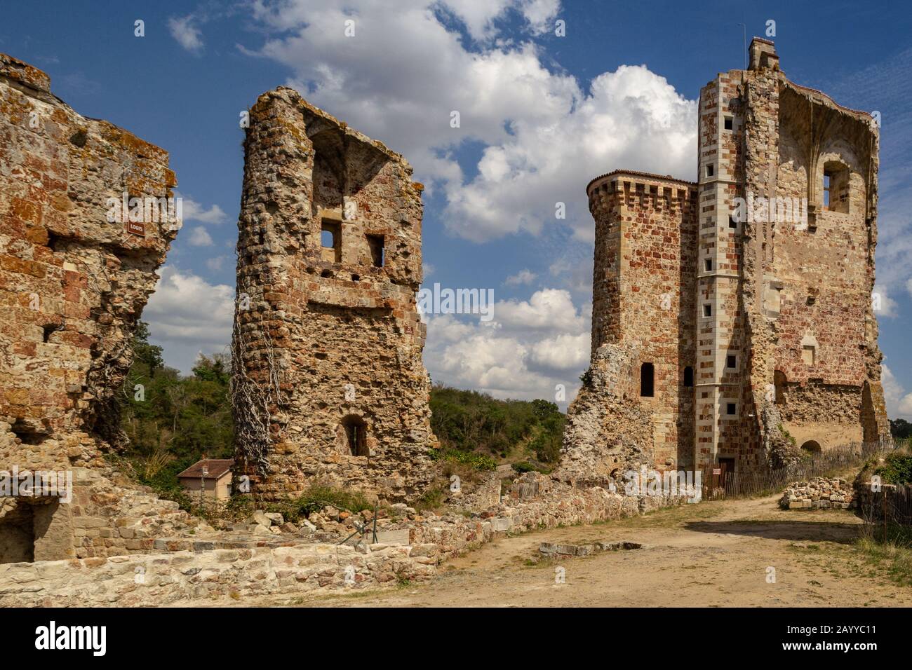 The ruins of Herisson Castle in summer, Allier, France Stock Photo