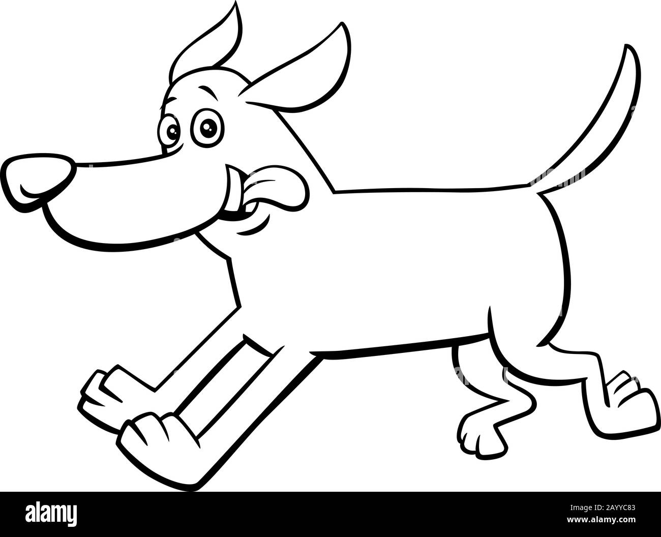 Black and White Cartoon Illustration of Happy Running Dog Comic Animal ...