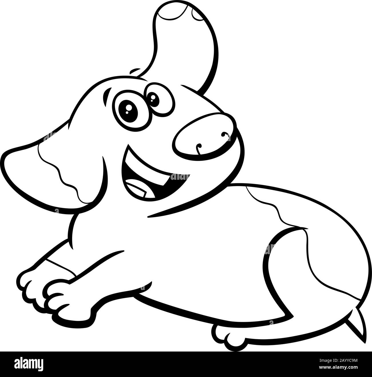 Black and White Cartoon Illustration of Happy Puppy Dog Comic Animal ...