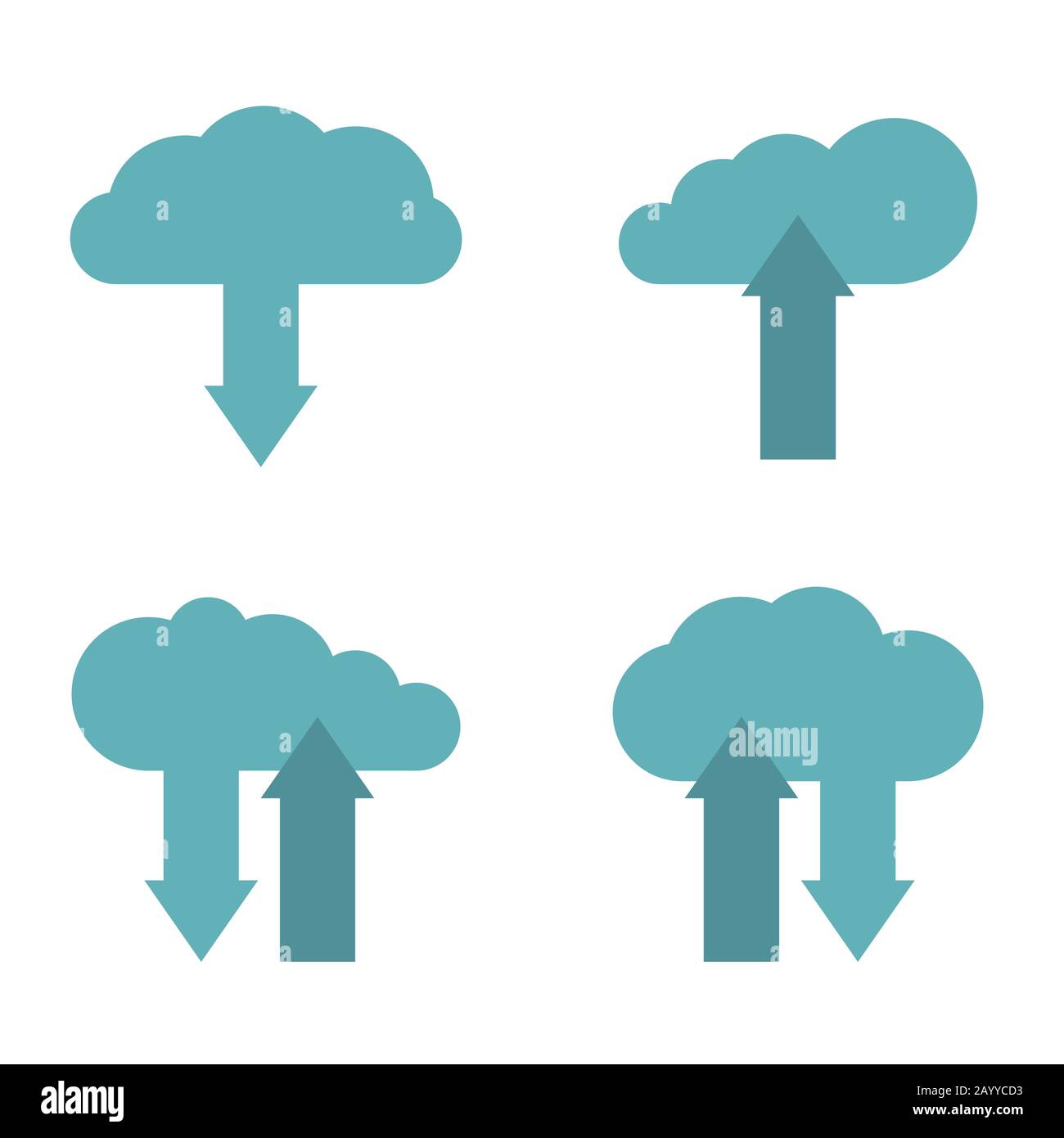 Flat cloud service icons on white background. Internet communication network , vector illustration Stock Vector