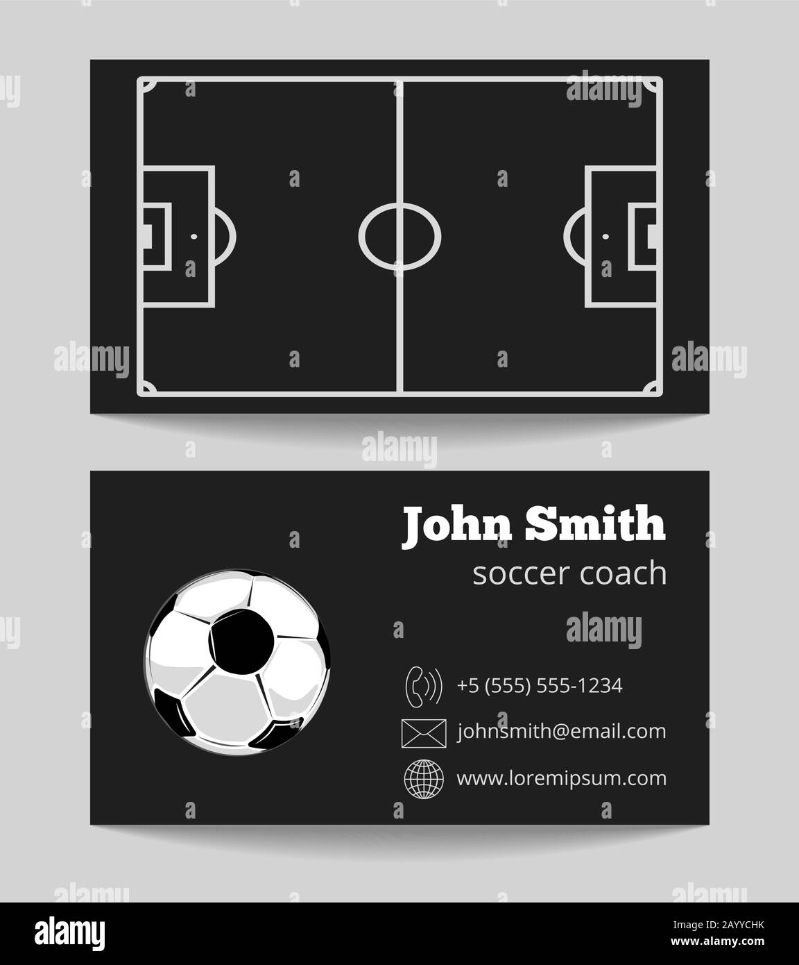 Soccer black business card. Template of card with ball. Vector With Soccer Referee Game Card Template