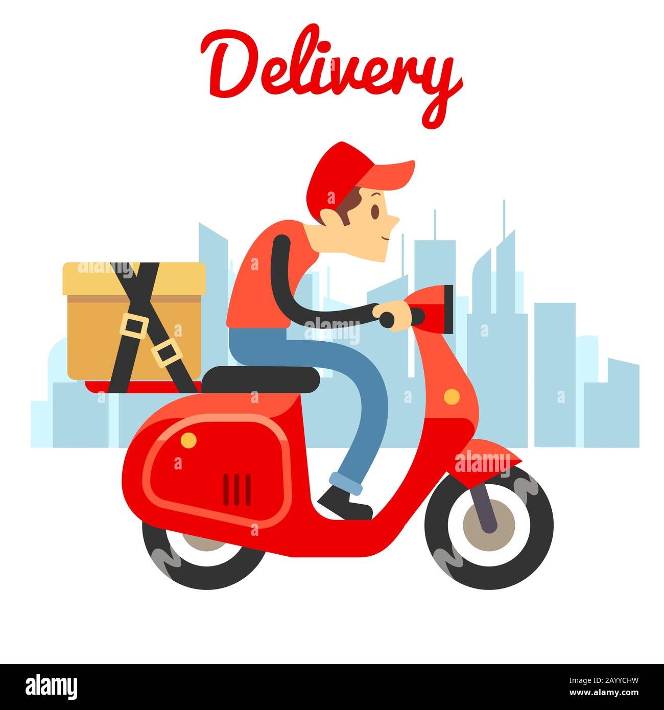 Delivery courier ride scooter motorcycle. Food delivery design. Vector illustration Stock Vector