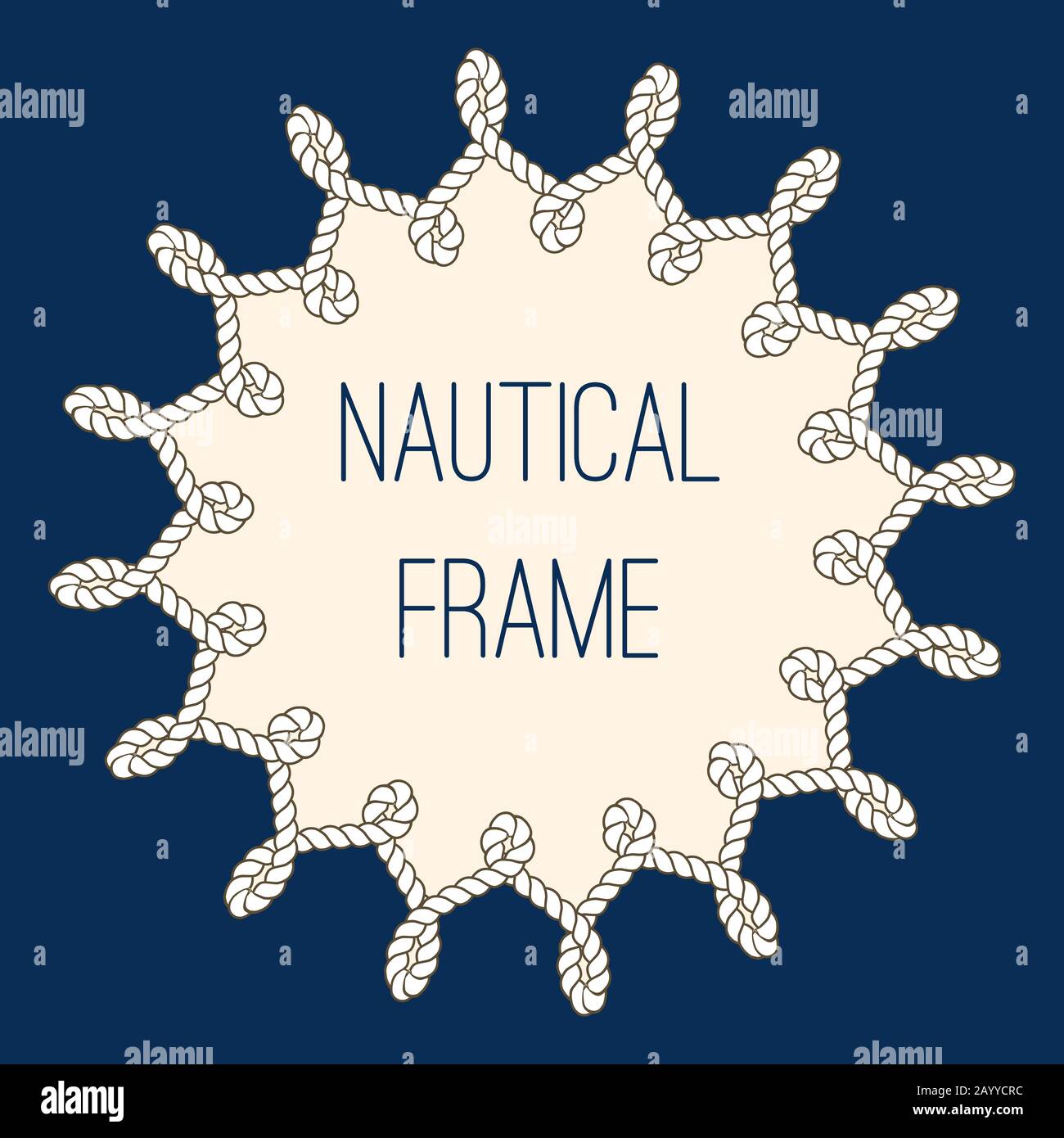 Intertwined nautical ropes frame over navy blue background. Vector illustration Stock Vector