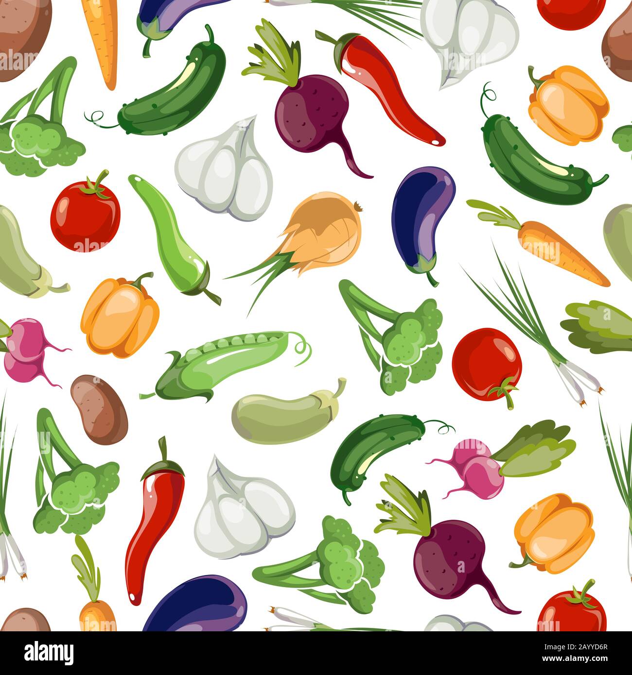 Seamless vector pattern background of vegetables. Vegetable illustration food and design drawing vegetable for healthy Stock Vector