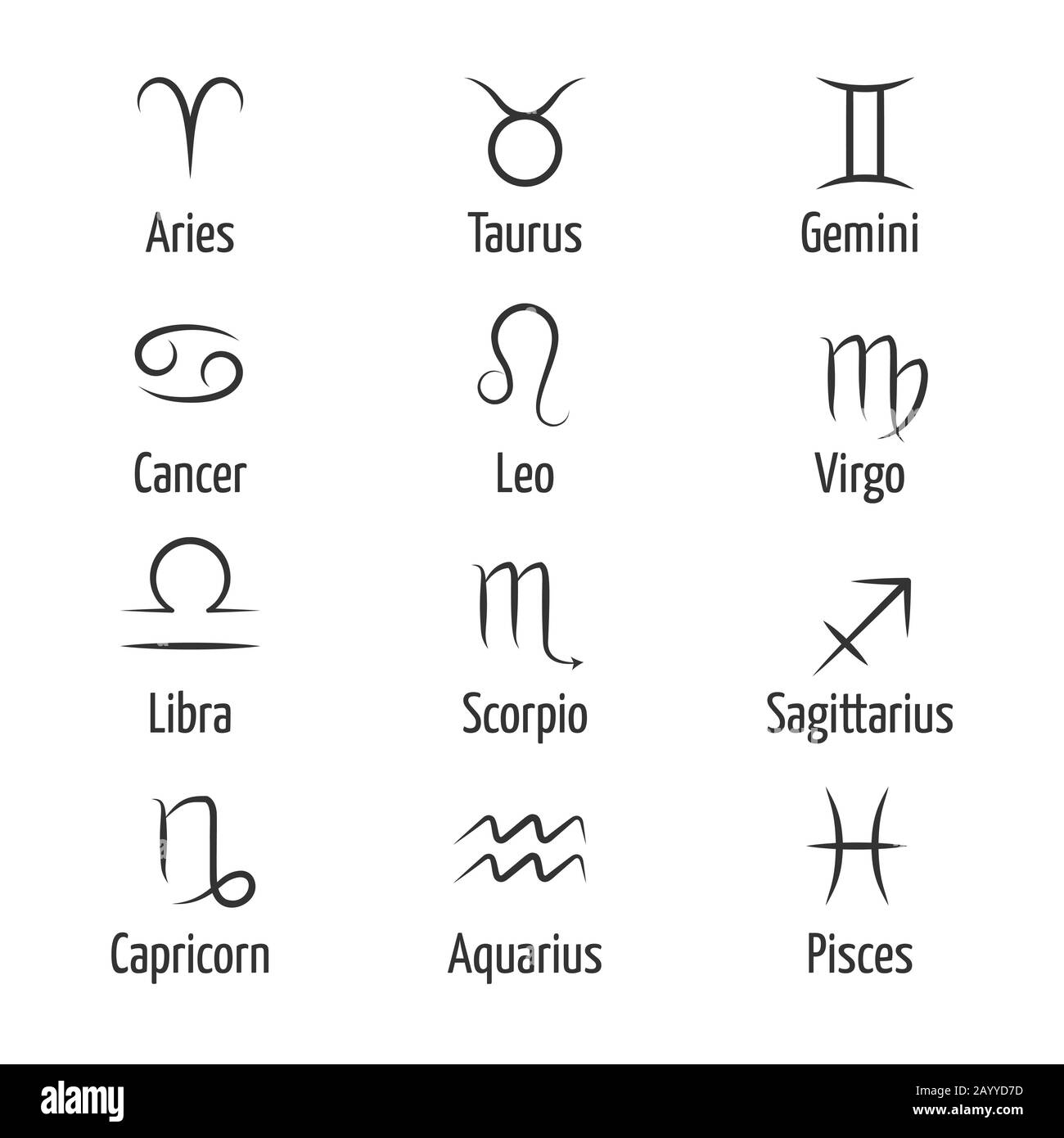 Hand drawn zodiac vector symbols. Horoscope zodiac constellation illustration and virgo leo and sagittarius zodiac sign Stock Vector
