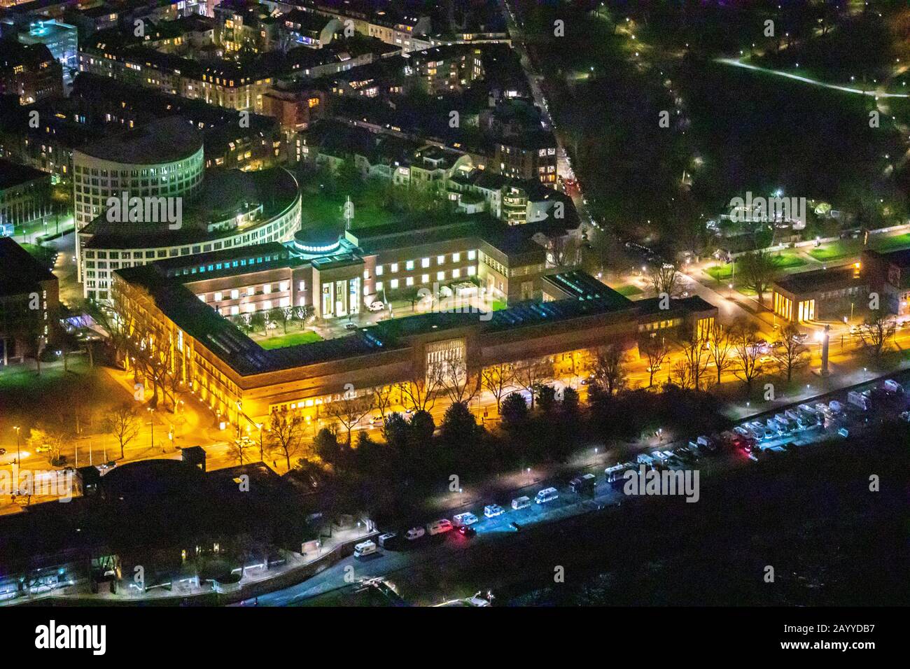 Aerial photo, Art Palace, Concert Hall Robert-Schumann-Saal, Municipality 04, Ehrenhof, Rheinuferstraße, Rhine, Düsseldorf, Rhineland, North Rhine-Wes Stock Photo