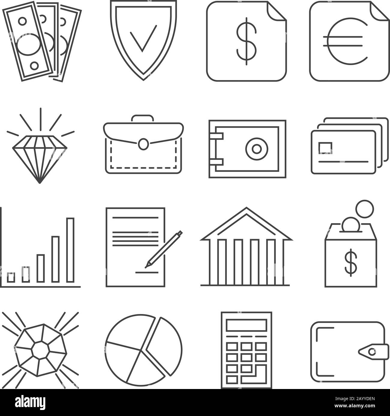 Money finance payments vector thin line icons. Finance payment money and banking exchange money illustration Stock Vector
