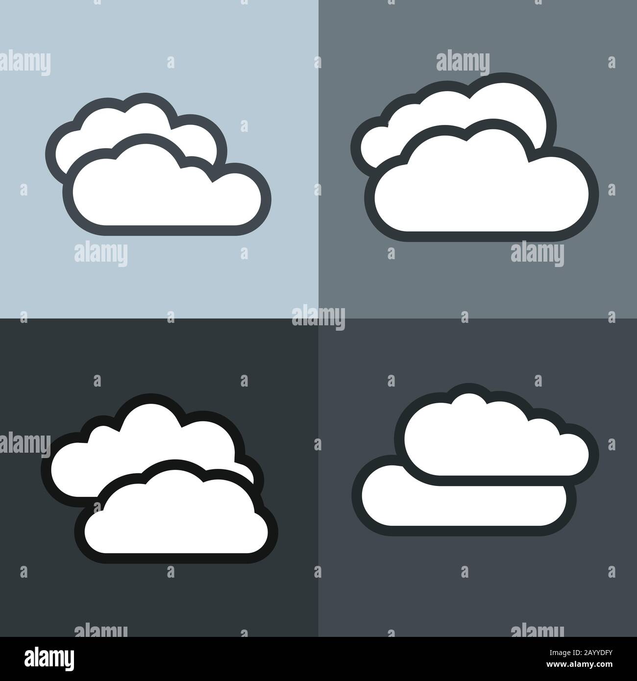 White flat cloud icons on color background. Cloudy weather icon. Vector illustration Stock Vector