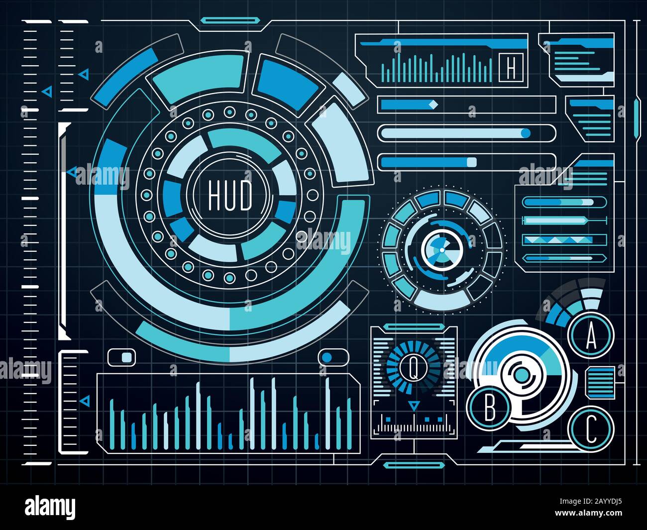 Sci-fi futuristic virtual graphic touch user interface HUD. Future interface digital hud and dashboard screen virtual hud. Vector illustration Stock Vector