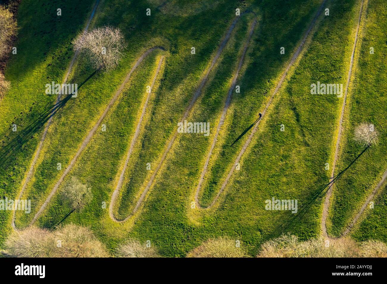 Aerial photo, coronary exercise route, serpentines, exercise route of a heart clinic, Klinik Königsfeld, Ennepetal, Ruhr area, North Rhine-Westphalia, Stock Photo