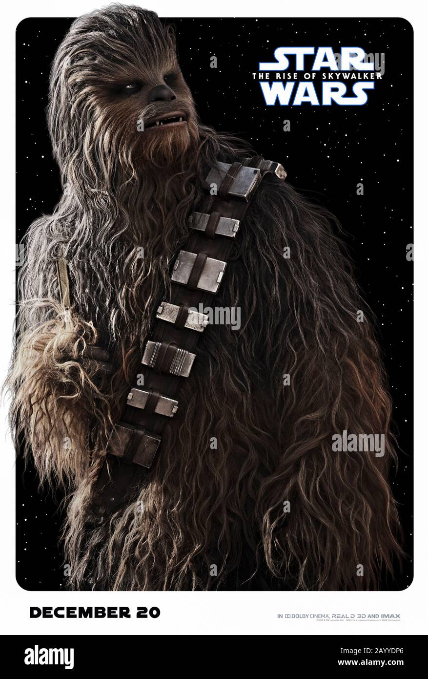 Star Wars: The Rise of Skywalker (2019) directed by J.J. Abrams and starring Joonas Suotamo as Chewbacca in the final chapter of the Skywalker trilogy. Stock Photo