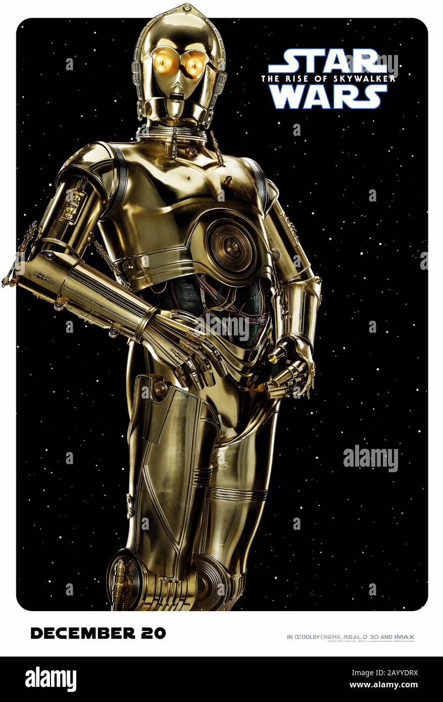 Star Wars: The Rise of Skywalker (2019) directed by J.J. Abrams and starring Anthony Daniels as C-3PO in the final chapter of the Skywalker trilogy. Stock Photo