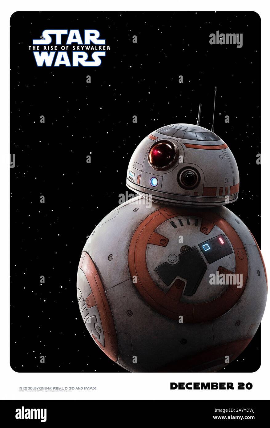 Star Wars: The Rise of Skywalker (2019) directed by J.J. Abrams starring the astromech droid BB-8 Stock Photo