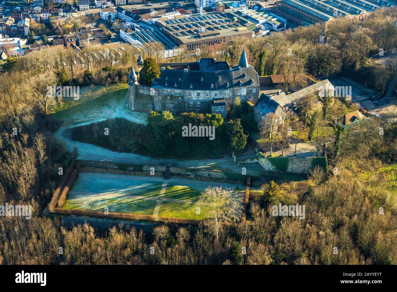 Aerial photograph, Hohenlimburg Castle, Hagen, Ruhr area, North Rhine-Westphalia, Germany, Alter Schloßweg, castle, castle complex, DE, Europe, land t Stock Photo