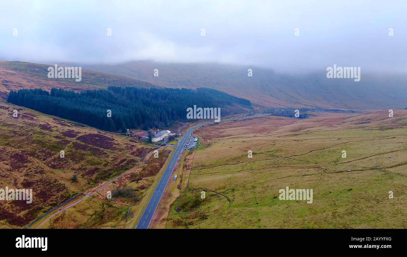 Awesome landscape of Brecon Beacons National Park in Wales aerial