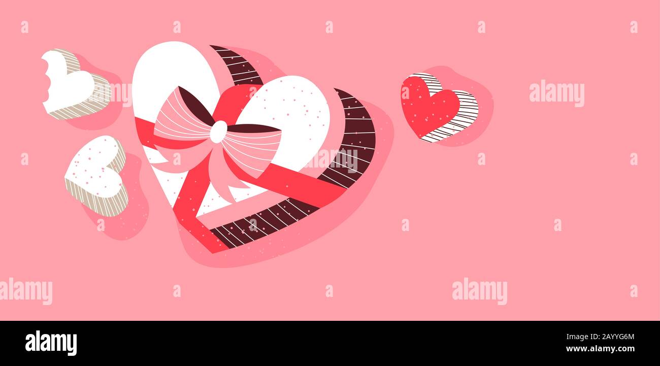 Valentine's day pink chocolate candy box illustration with copy space ...