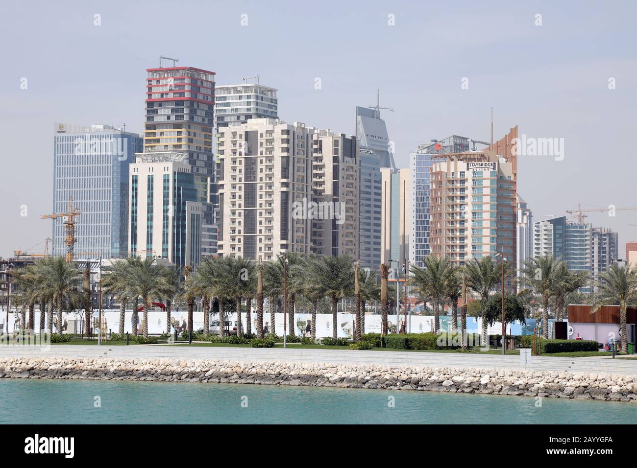 Doha / Qatar – February 17, 2020: Commercial towers in the Lusail area of Doha Stock Photo