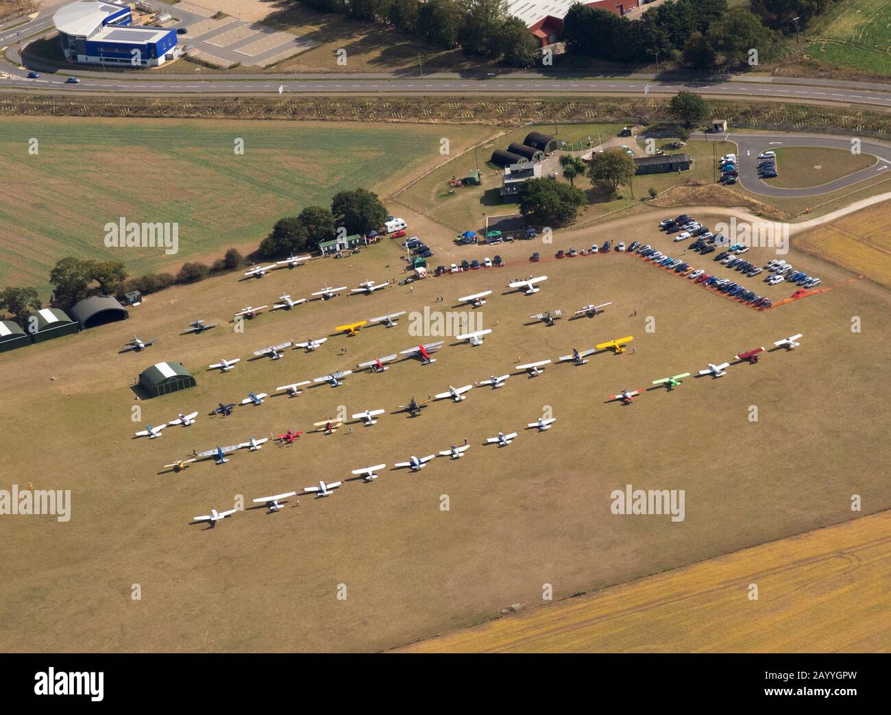 Rougham Airfield during fly in event 2019, aerial view, Bury St Edmunds, Suffolk, UK Stock Photo
