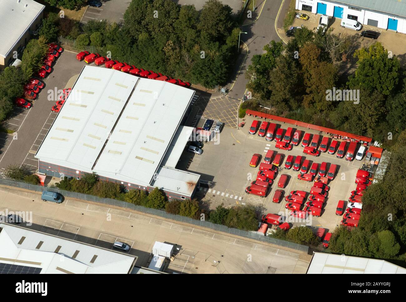 Royal Mail sorting office in Bury St Edmunds, UK, aerial view Stock Photo