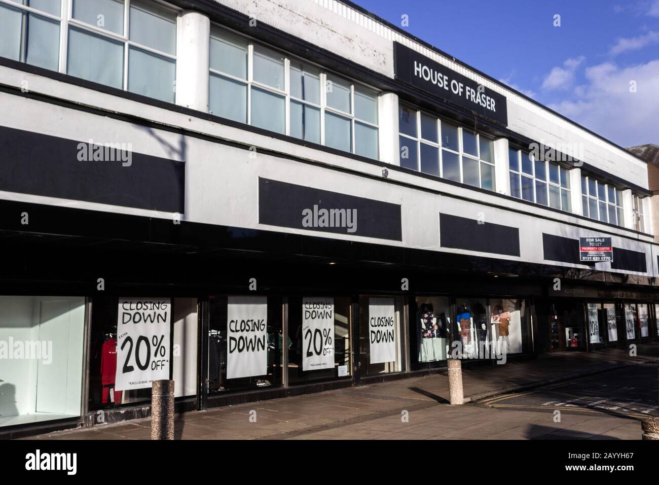 Closing Down signs in House of Fraser store, Grange Road West, Pyramids