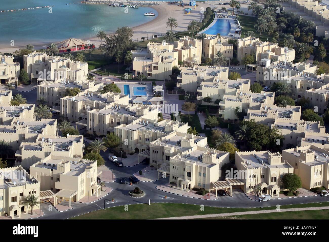 Doha / Qatar – February 17, 2020: View of villas in the West Bay Lagoon area of Doha Stock Photo