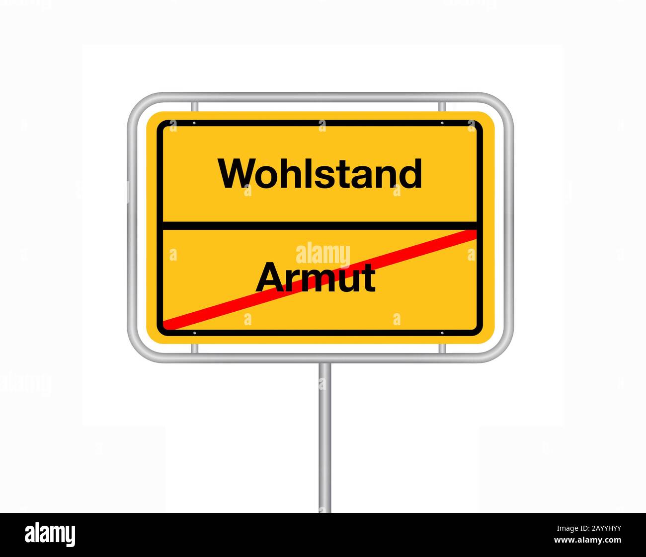city limit sign lettering Armut - Wohlstand, poverty - richness, Germany Stock Photo