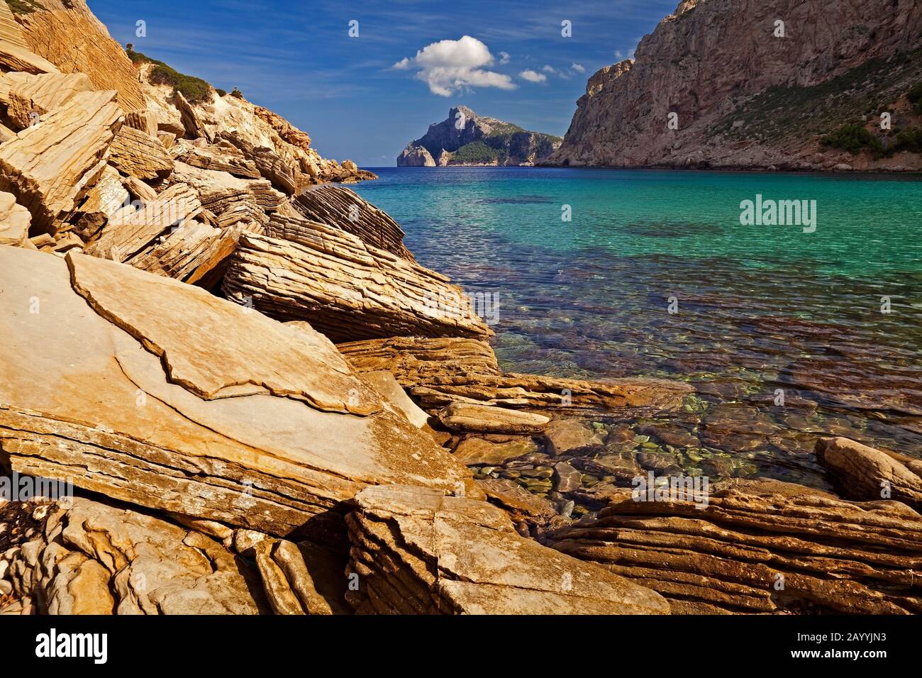 coast and bay Cala Boquer, Spain, Balearic Islands, Majorca, Port De Pollenca Stock Photo