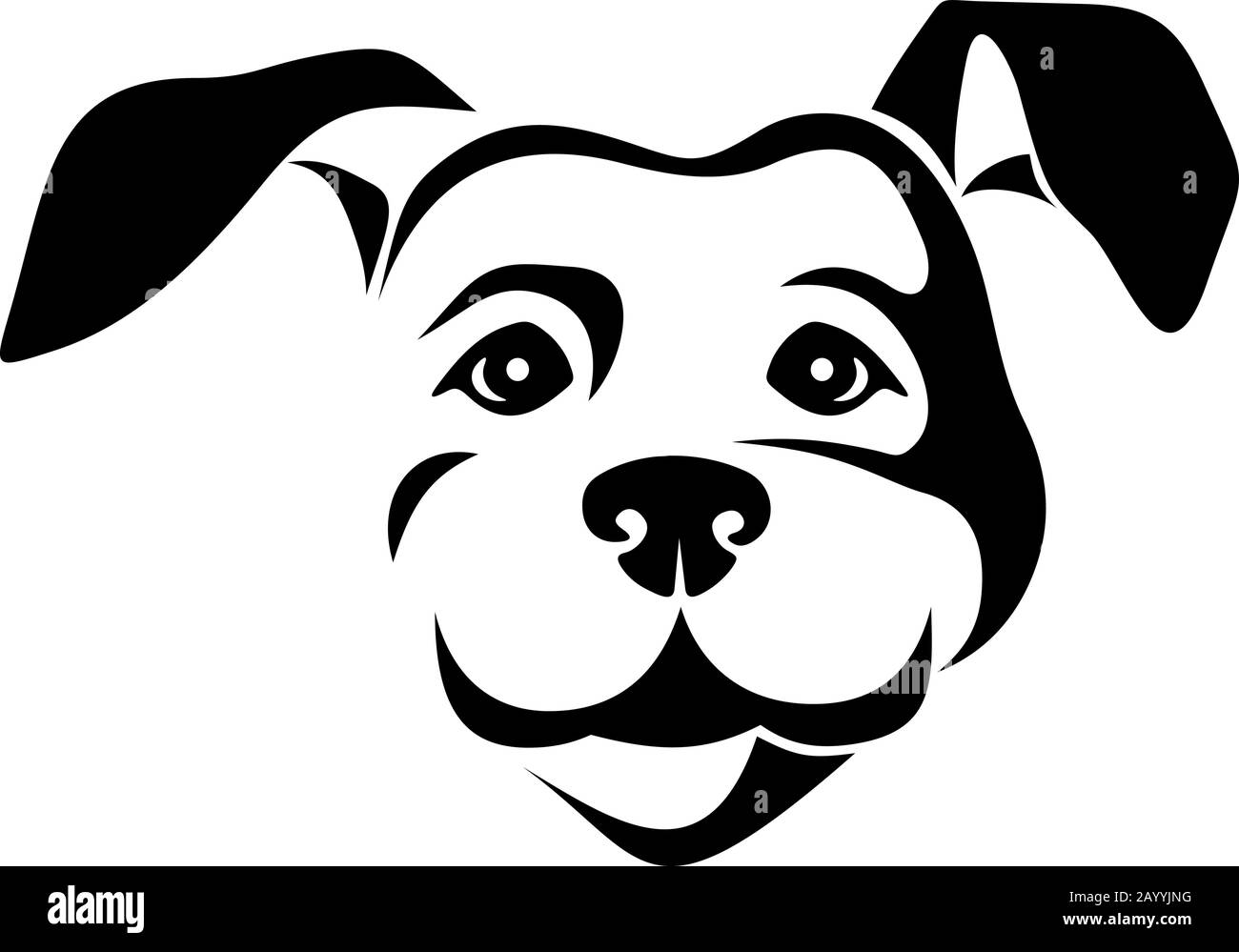Vector black and white illustration of a dog face isolated on a white background. Stock Vector