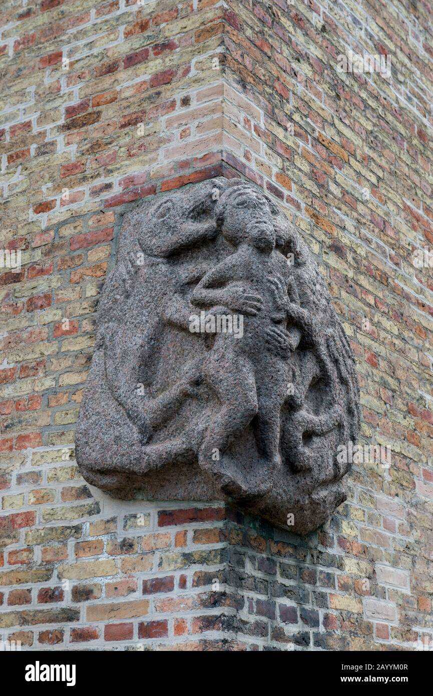 Detail of a stone carving on the Oslo Cathedral (Oslo Domkirke), which was rebuilt between 1848-1850 in Oslo, Norway. Stock Photo