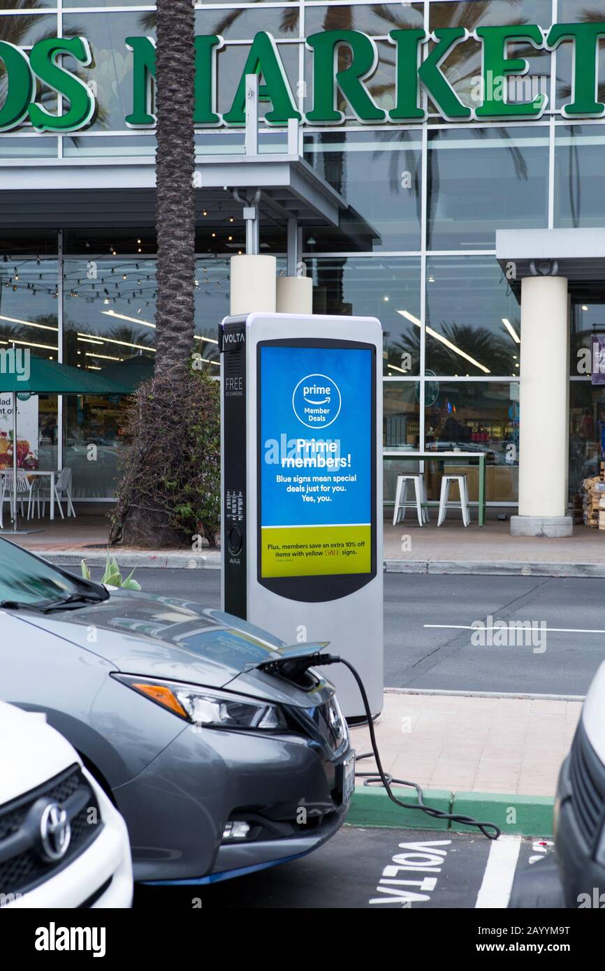 Volta electric vehicle charging station at Whole foods market in Tustin California; USA Stock Photo