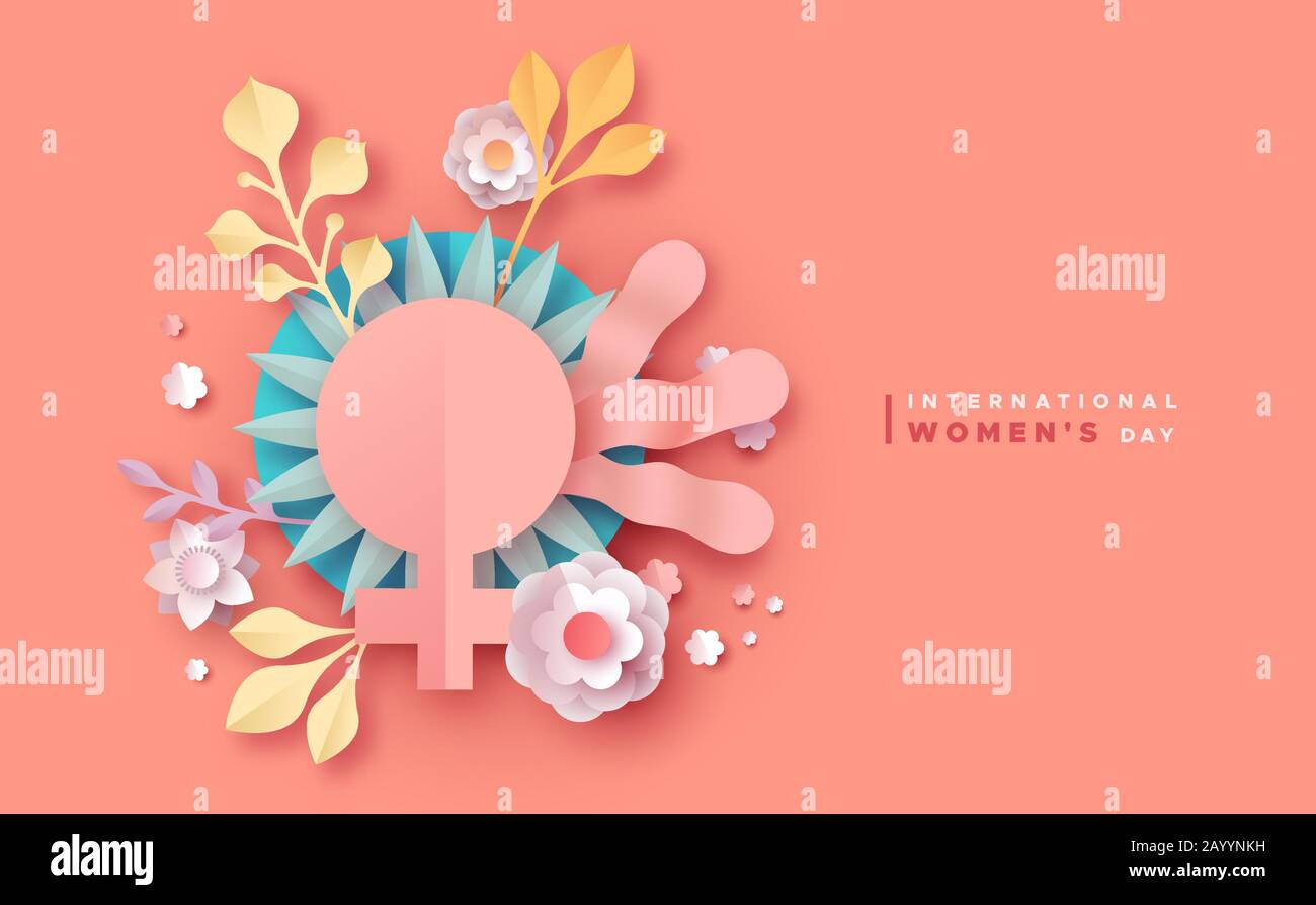 Happy Women Day holiday illustration of 3D papercut spring flower ...