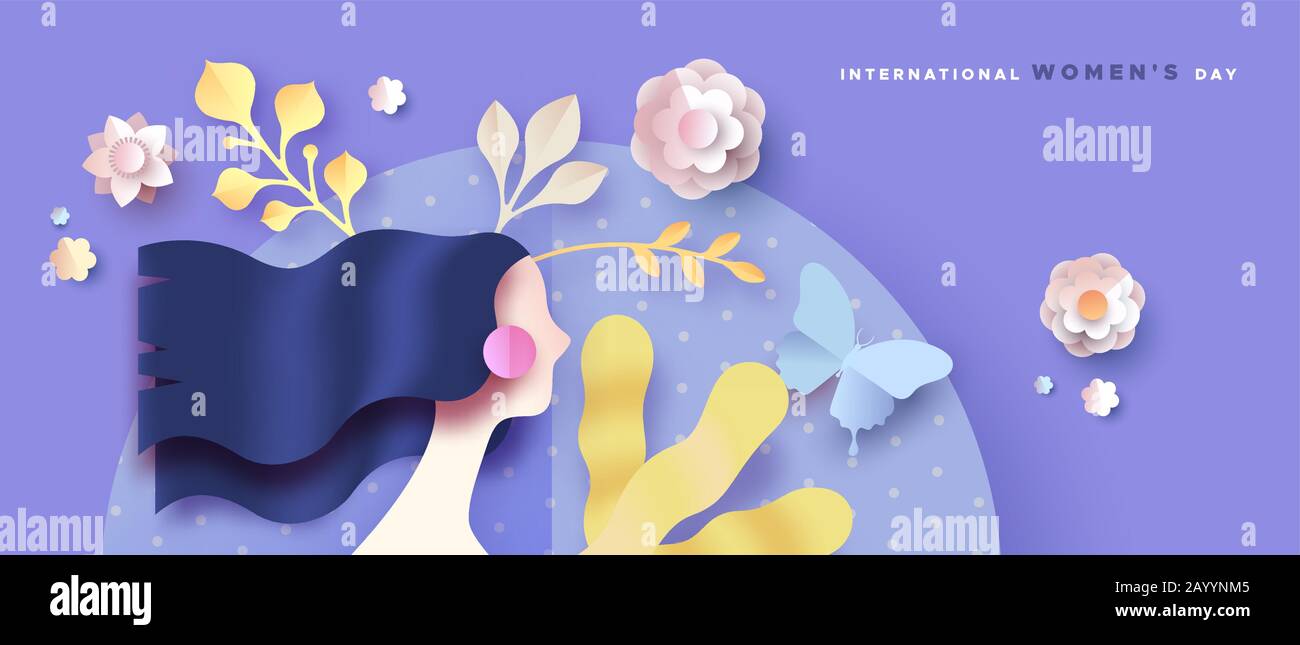 Happy Women Day holiday illustration. 3D papercut spring flowers and ...