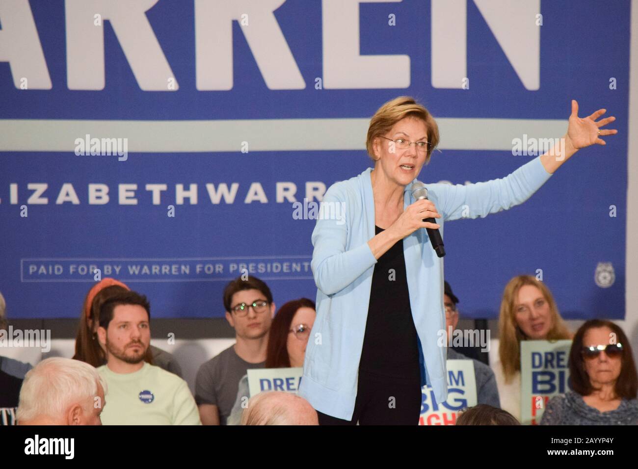 Henderson, United States. 17th Feb, 2020. Democratic candidate Elizabeth Warren takes questions from the crowd at an Early Vote Town Hall at the College of Southern Nevada, Henderson Campus, Student Union on February 17, 2020 in Henderson, Nevada. Credit: The Photo Access/Alamy Live News Stock Photo