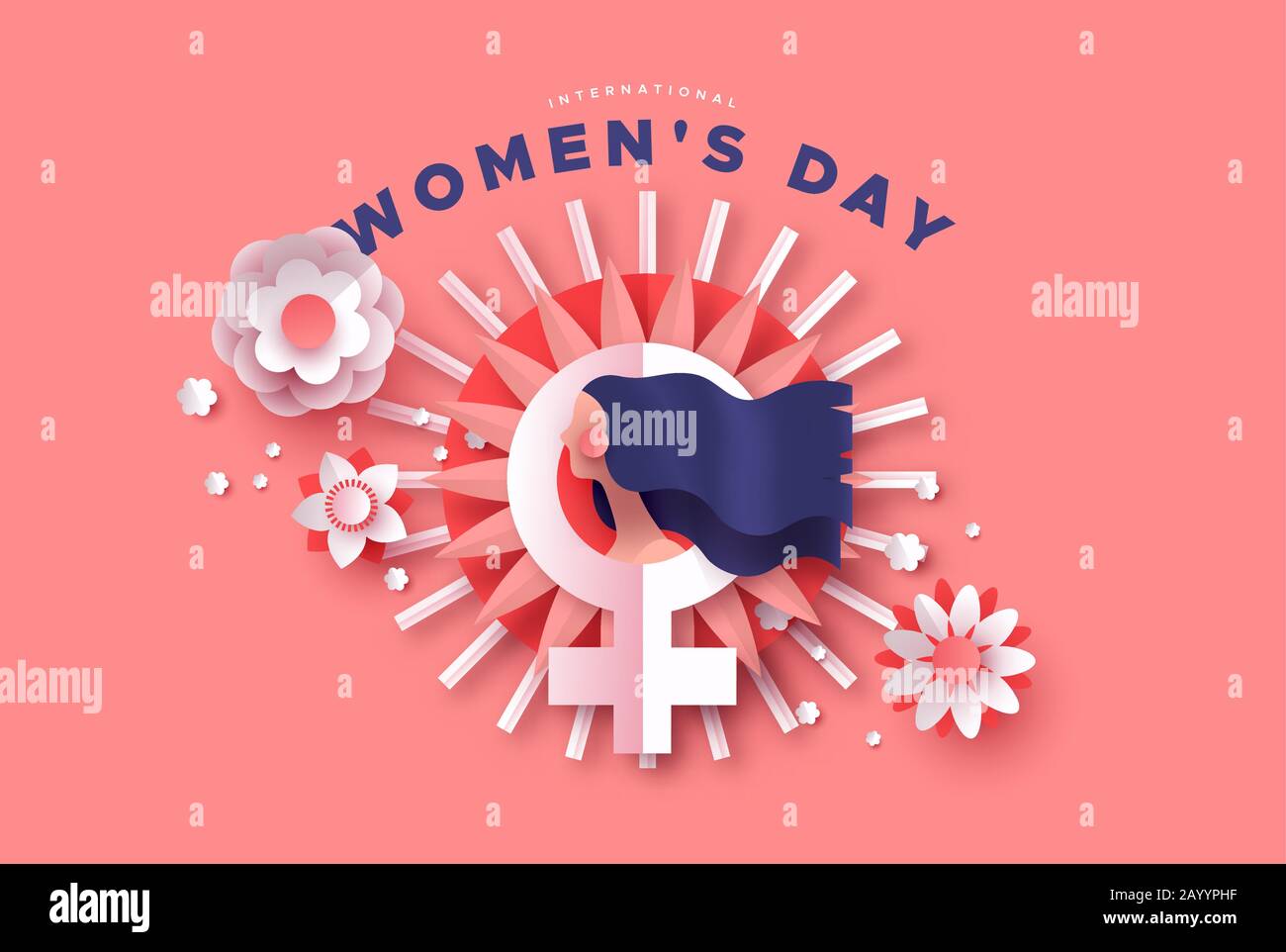 Happy Women Day holiday illustration. 3D papercut spring flowers and ...