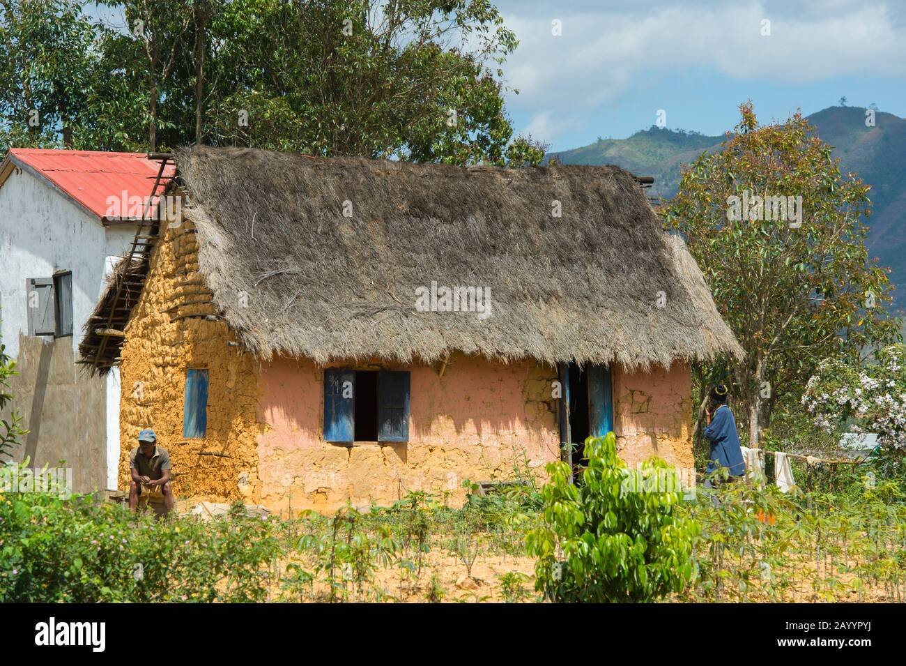 Traditional farm house along highway No. 2 east of Antananarivo, near