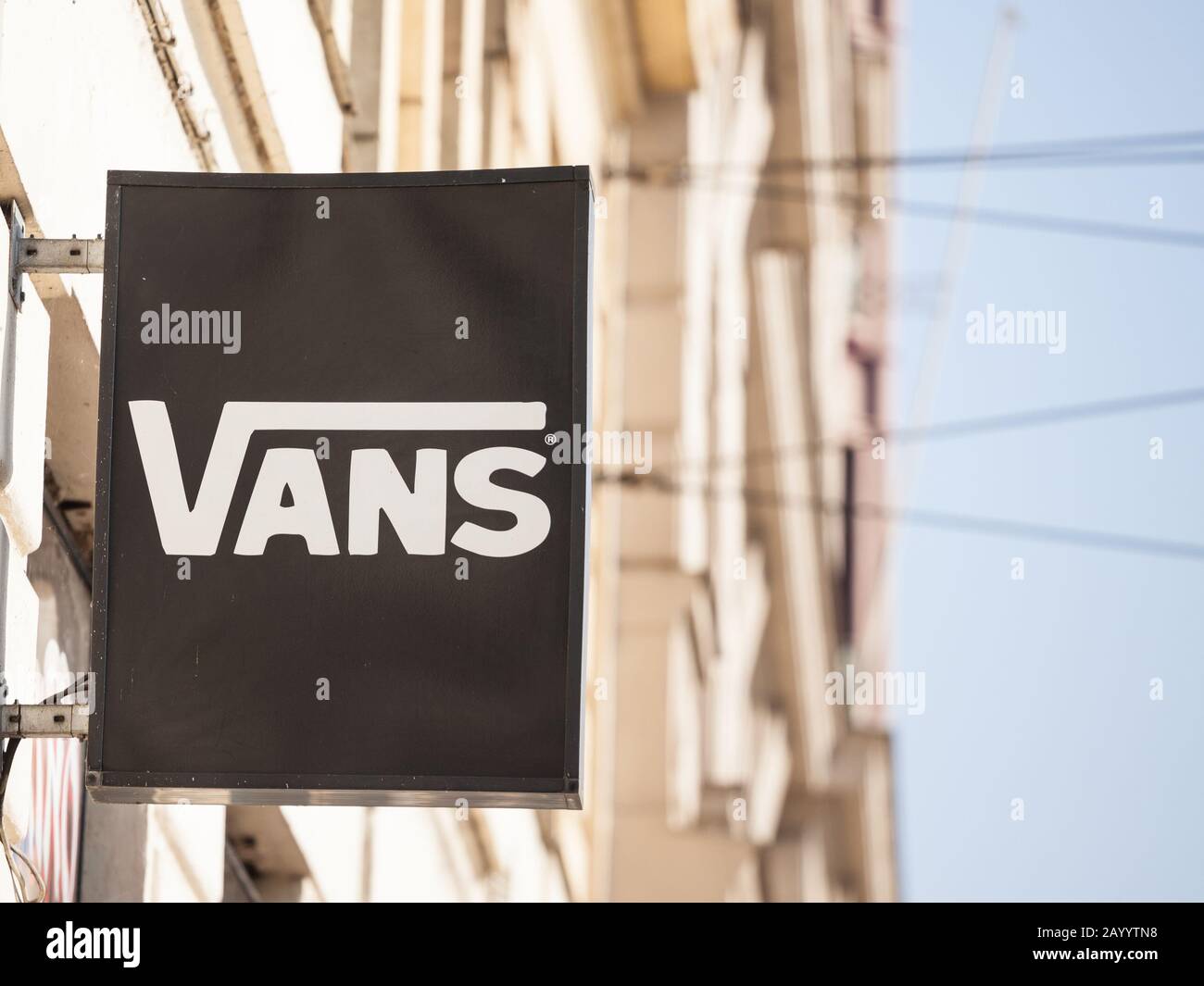 PRAGUE - CZECHIA - OCTOBER 31, 2019: Vans logo on their main shop for Prague.  Vans is an american footwear, shoes and apparel company specialized in s  Stock Photo - Alamy