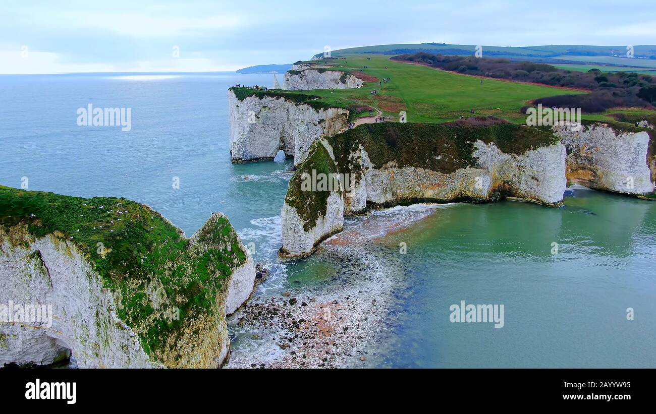 Old Harry Rocks in England - aerial view Stock Photo - Alamy