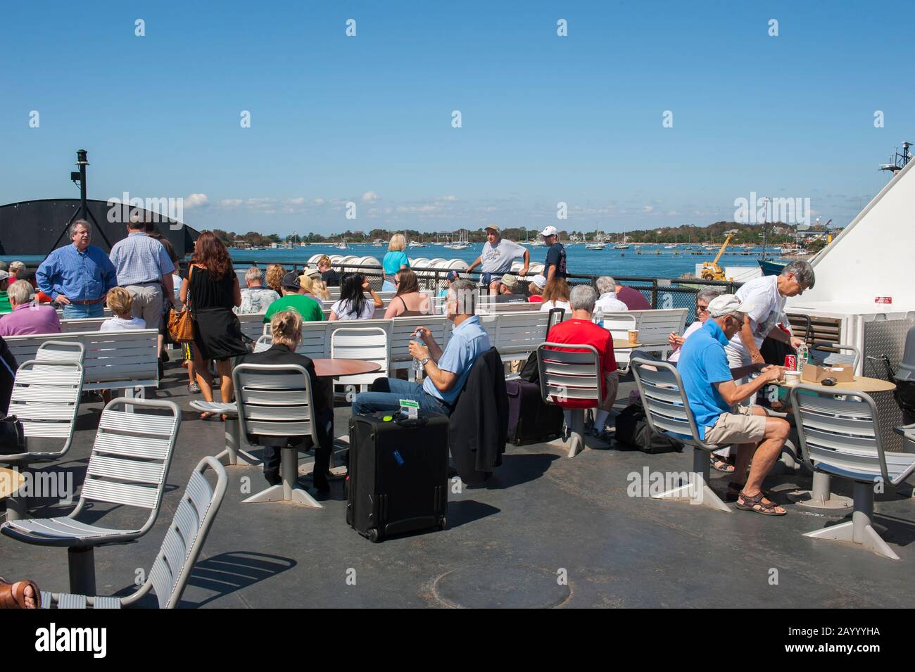 People on the deck of the ferry from Woods Hole to Martha’s Vineyard