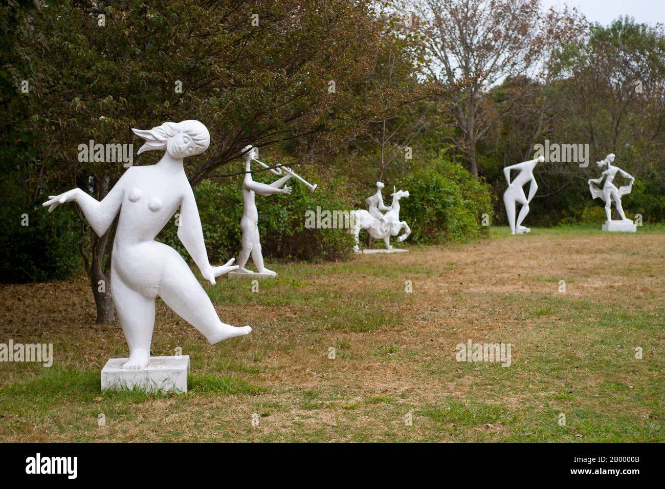 Statues in an outdoor art exhibit at the Field Gallery in West Tisbury on Martha’s Vineyard, Massachusetts, USA. Stock Photo