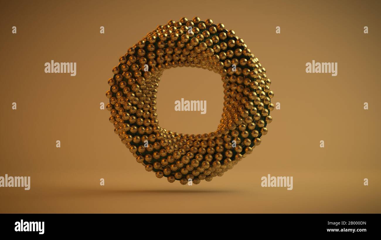 abstract 3D loop with golden spheres in a pattern on colorful background - 3D rendered illustration Stock Photo