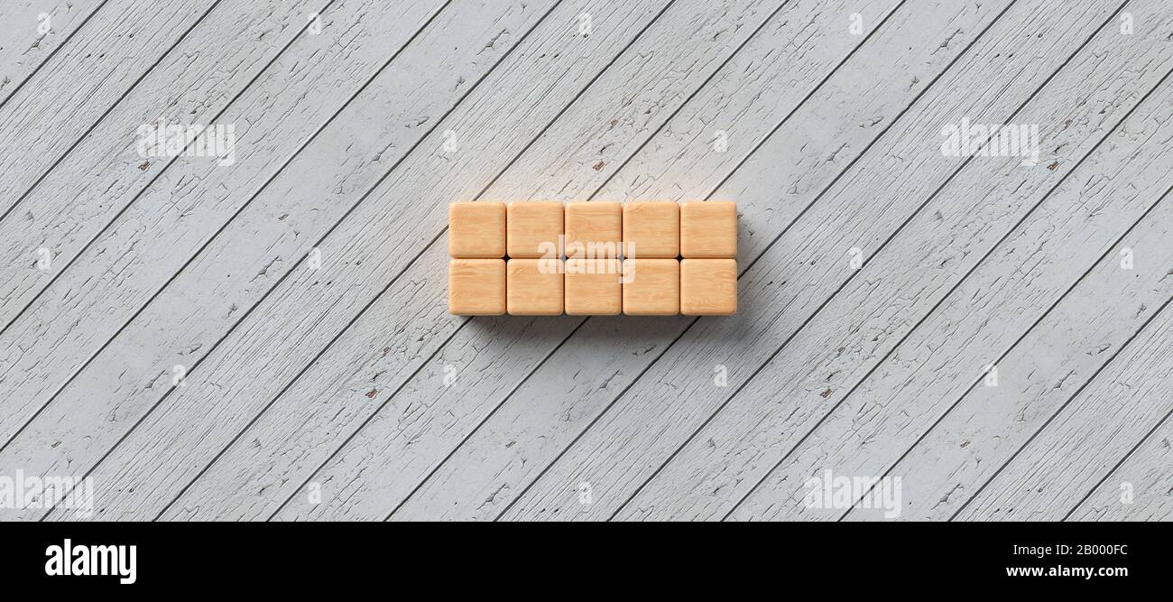 ten empty wooden blocks in 2 rows for own text on wooden background ...