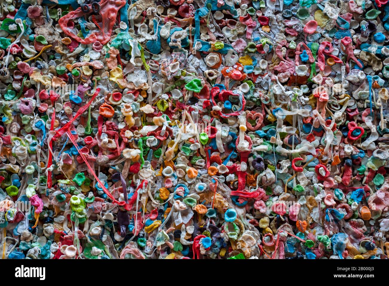 The colorful chewing gum wall in Post Alley at the Pike Place Market in Seattle, Washington State, USA. Stock Photo